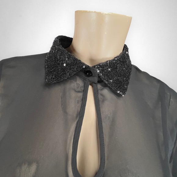 BISOU BISOU Sequin Collar Long Sleeve Blouson Black Dress 12 - Picture 4 of 8